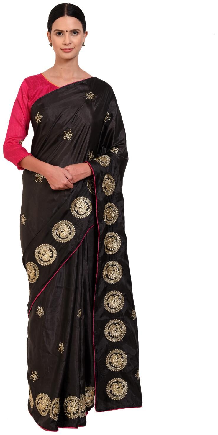 

Florence Black Embroidered Universal Designer Saree With Blouse With blouse
