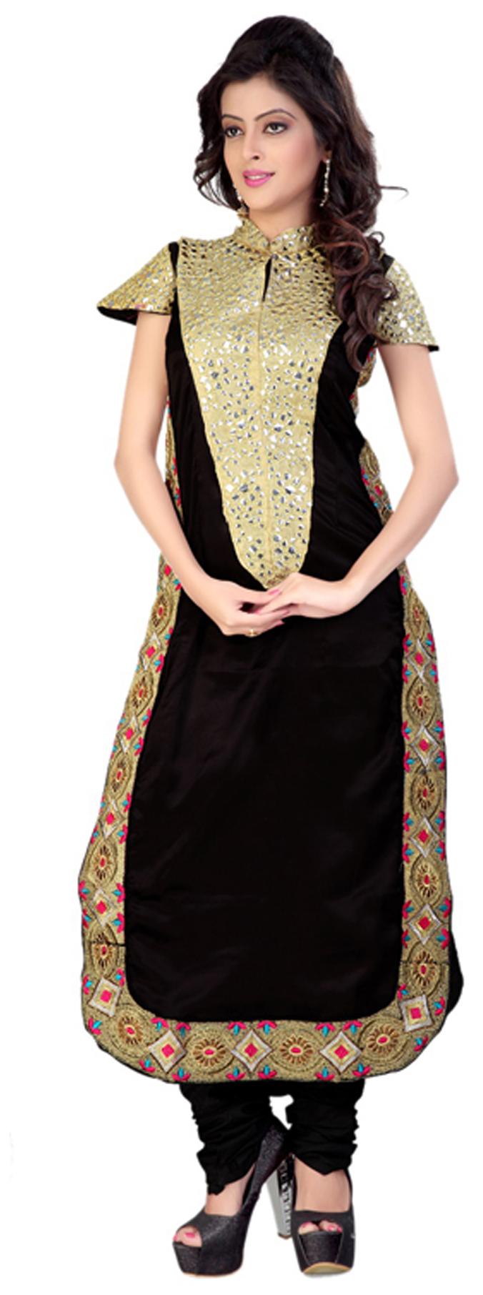 

Florence Black Satin Semi Stitched Suit
