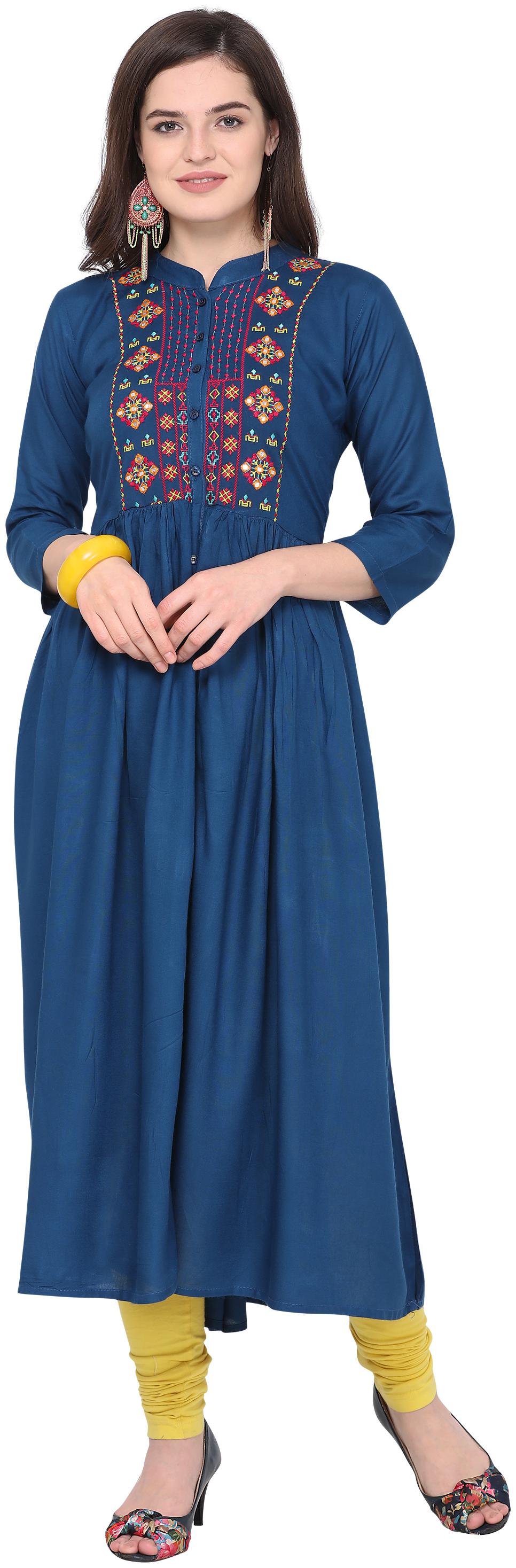 

Florence Women Blue Embroidered Straight Kurta