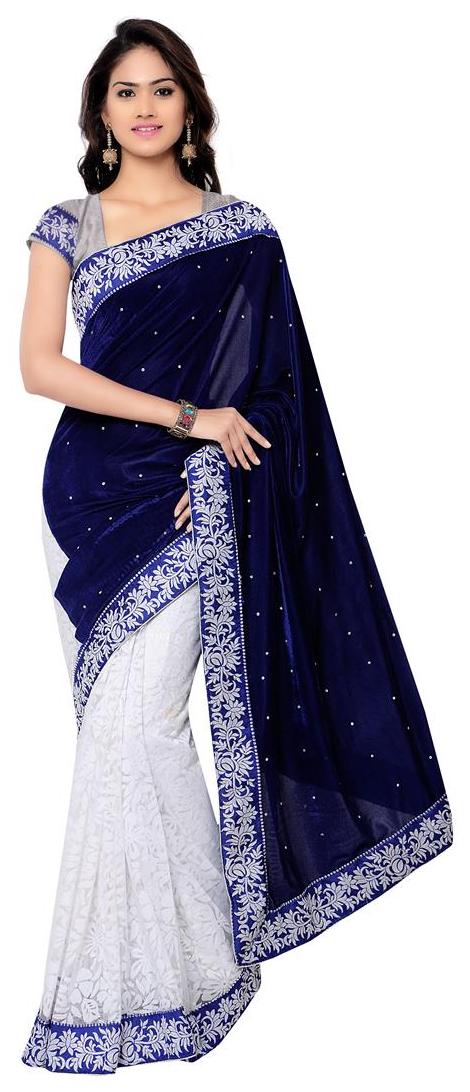 

Florence Blue with White Velvet Embroidered Saree