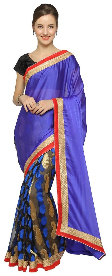 

Florence Blue Satin Jacquard Embroidered Saree with Blouse
