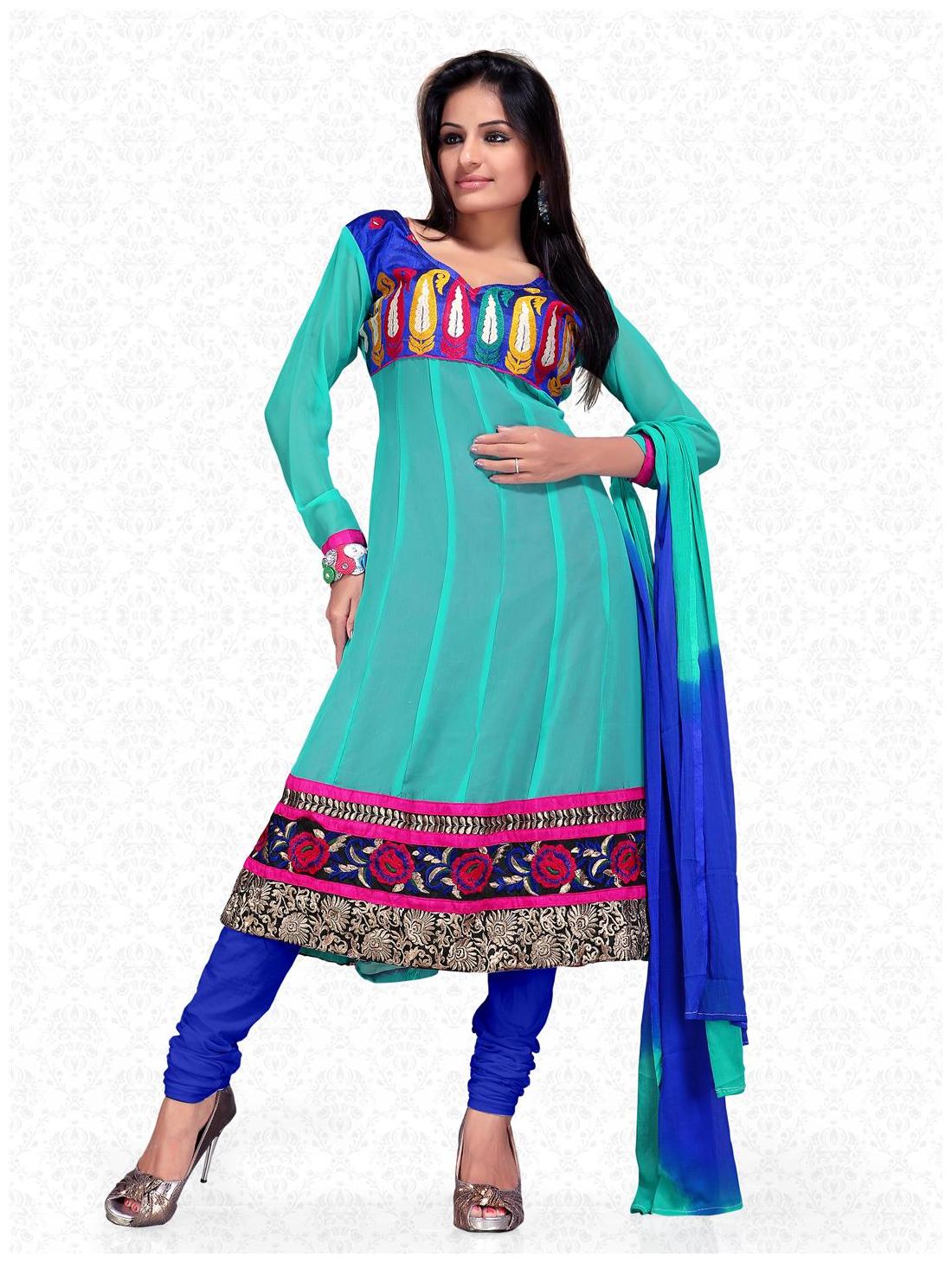 

Florence Blue Chiffon Embroidered Dress Material