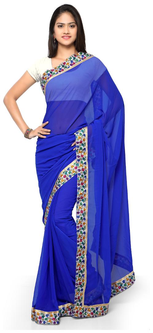 

Florence Blue Faux Georgette Embroidered Saree with Blouse