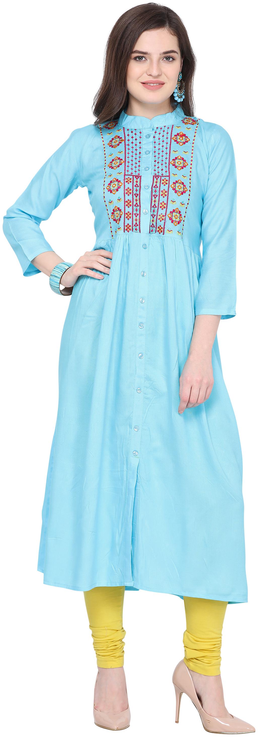 

Florence Women Blue Embroidered Straight Kurta
