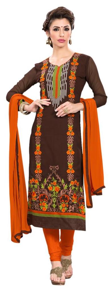 

Florence Brown Orange Georgette Embroidered Dress Material
