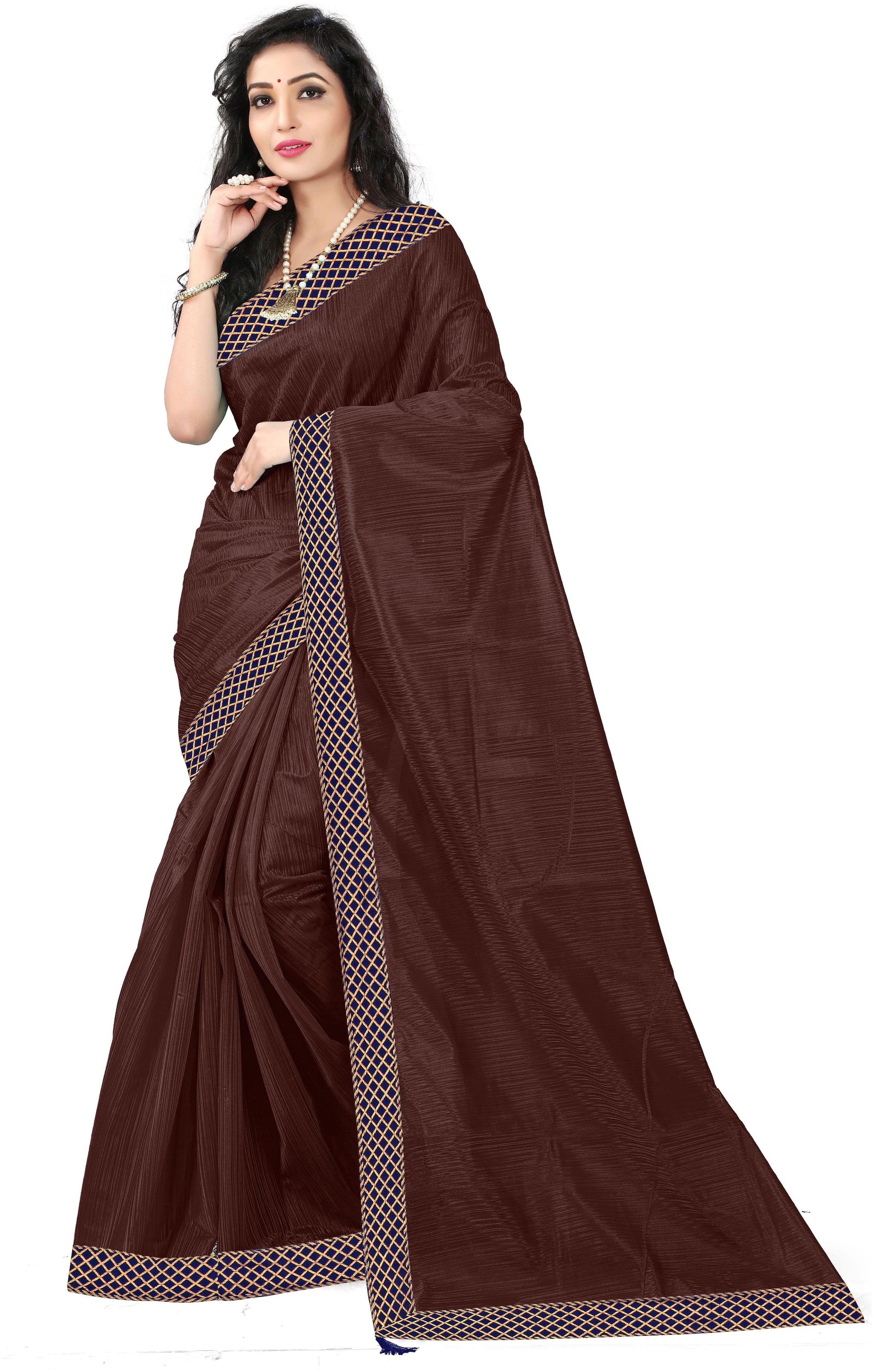 

Florence Brown Art Silk Lace Work Saree with Blouse
