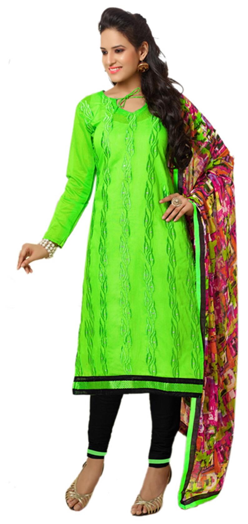 

Florence Green Chanderi Cotton Semi Stitched Suit