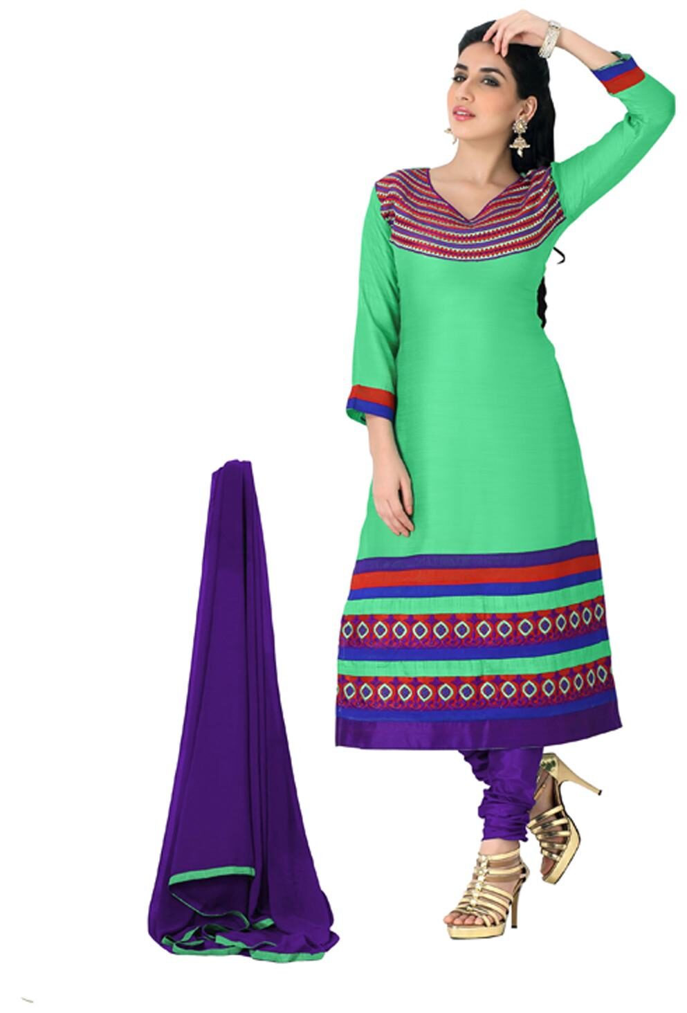 

Florence Green Chanderi Cotton Semi Stitched Suit
