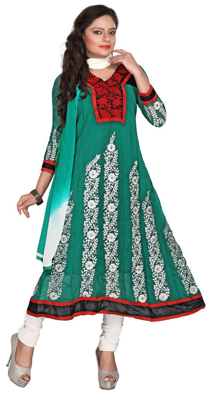 

Florence Green Georgette Semi Stiched Suit
