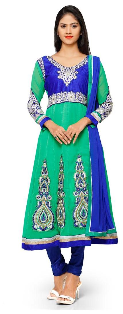 

Florence Green Blue Georgette Embroidered Dress Material