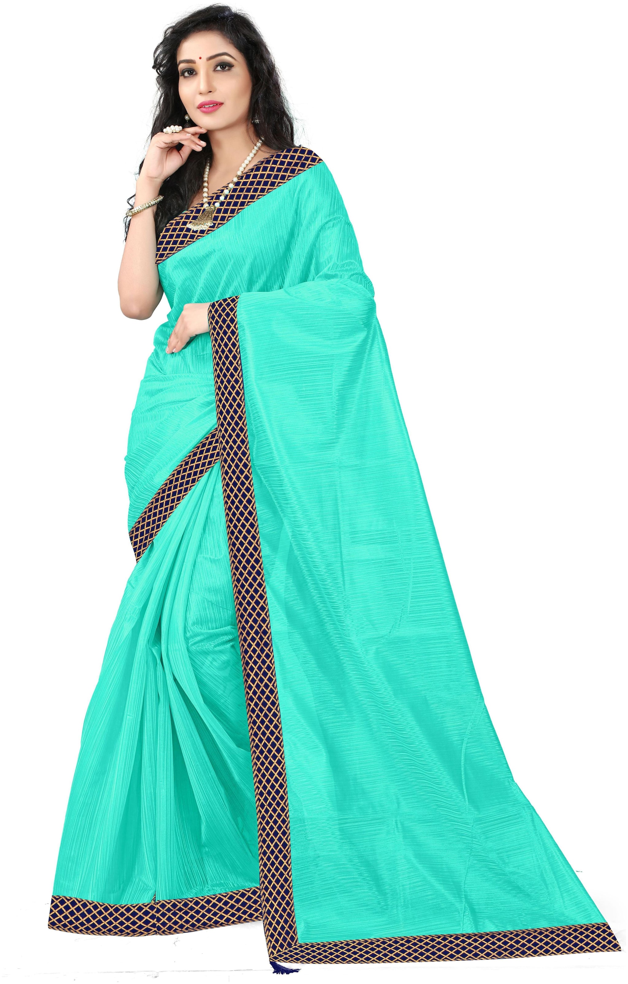 

Florence Green Art Silk Lace Work Saree with Blouse