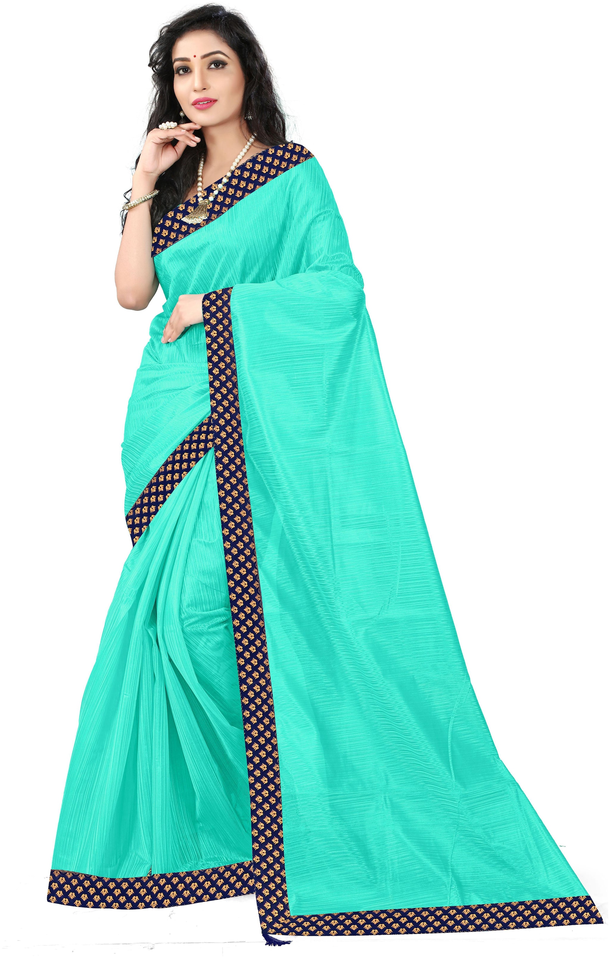 

Florence Green Art Silk Lace Work Saree with Blouse