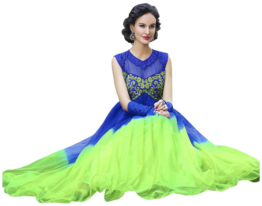 

Florence Green And Blue Net Shantoon Semi Stiched Gown