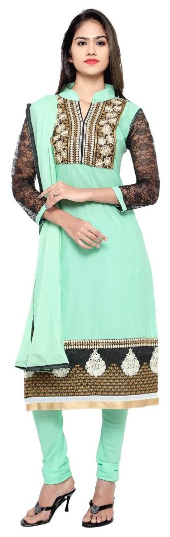 

Florence Light Green Chanderi Cotton Embroidered Dress Material