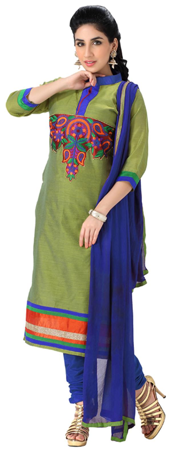 

Florence Light Green Chanderi Cotton Semi Stitched Suit