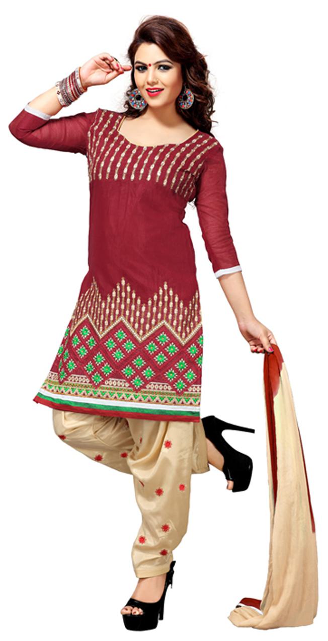 

Florence Maroon Chanderi Cotton Semi Stitched Suit