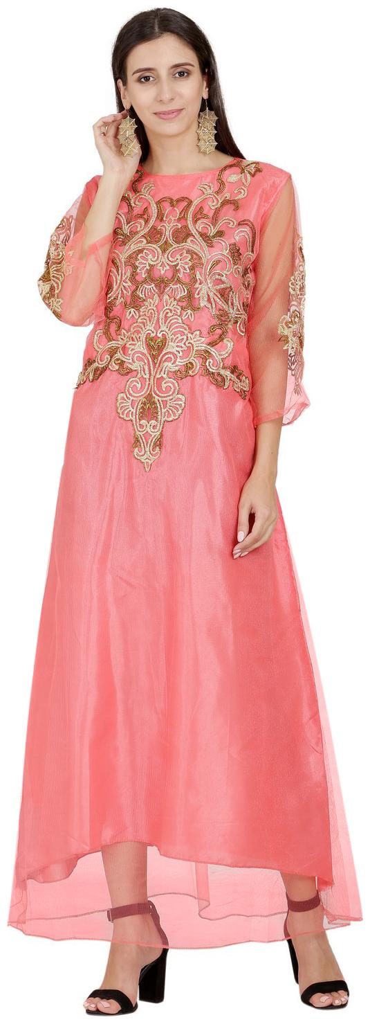 

Florence Peach Net Embroidered Semi Stitched Gown