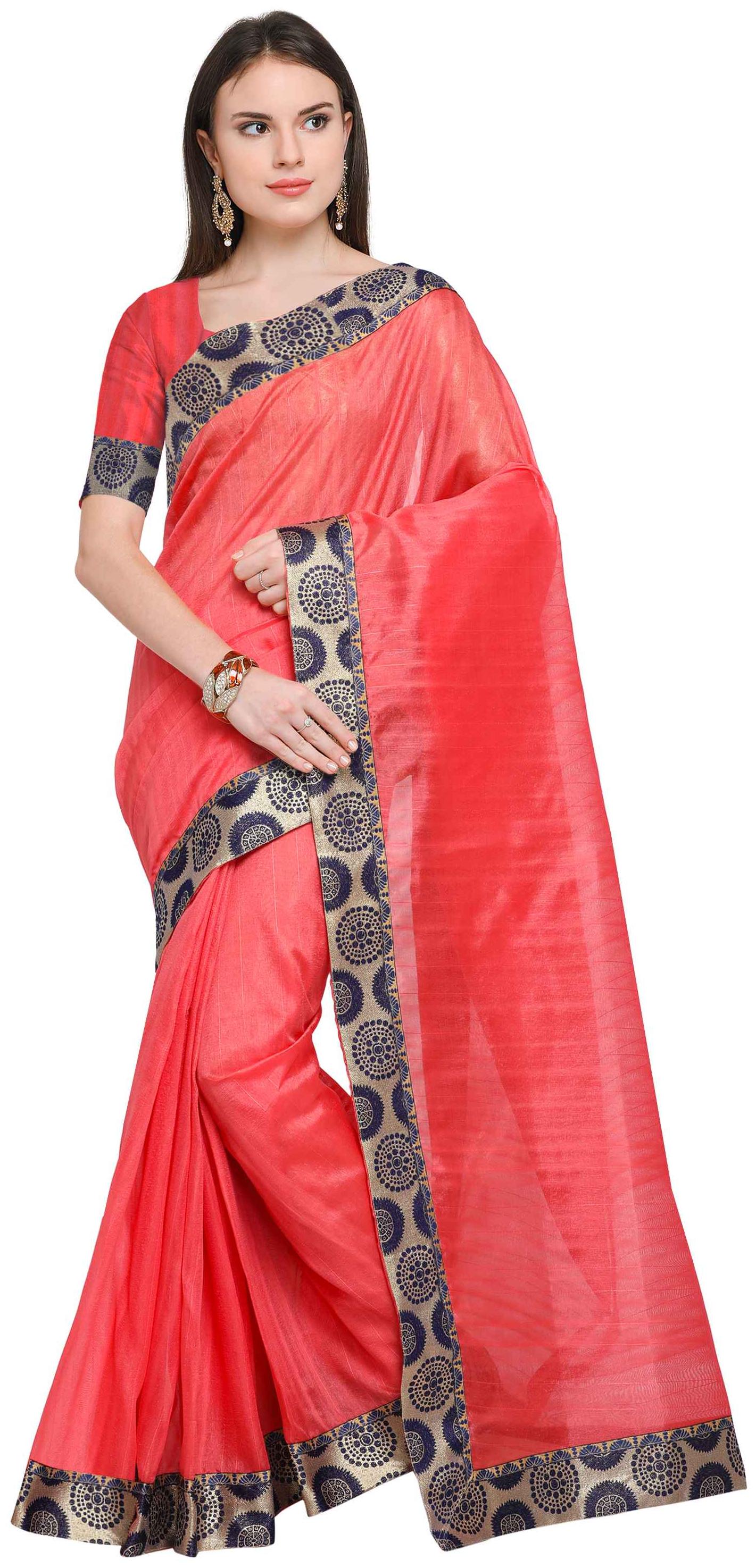 

Florence Peach Bhagalpuri Silk Embllished Lace Work Saree With Blouse