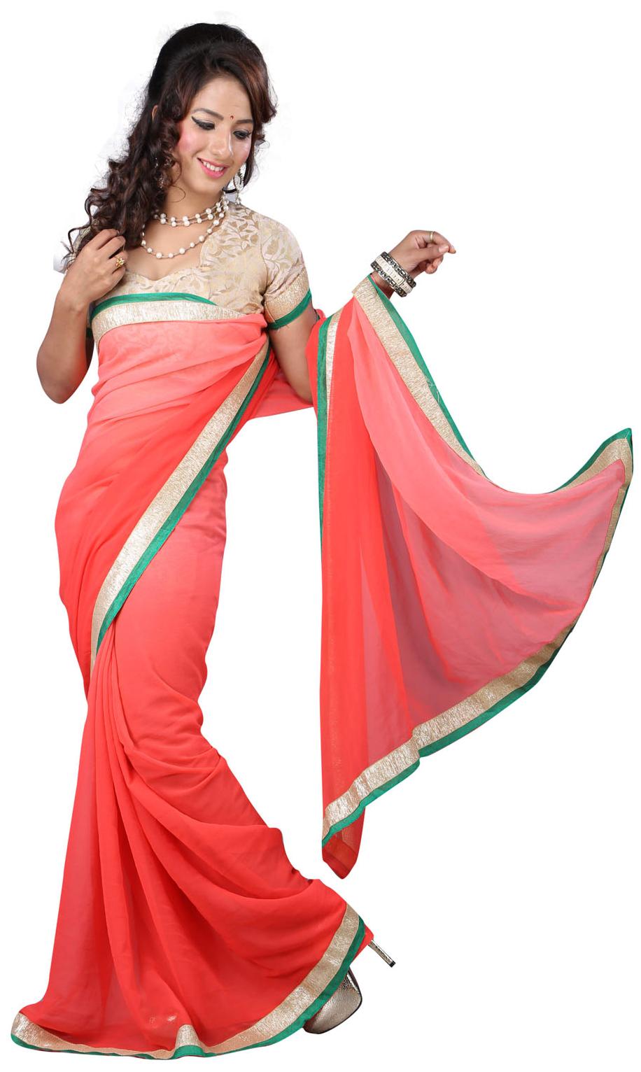 

Florence Red Embroidered Universal Regular Saree With Blouse With blouse