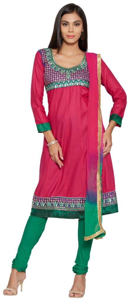 

Florence Pink Green Polycotton Embroidered Dress Material