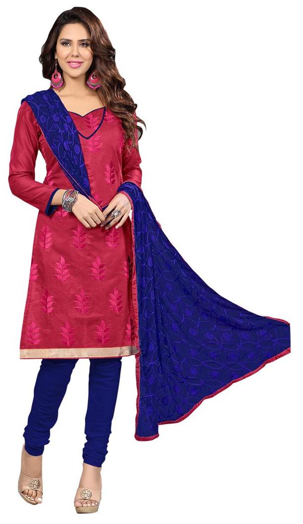 

Florence Pink Blue Chanderi Cotton Embroidered Dress Material
