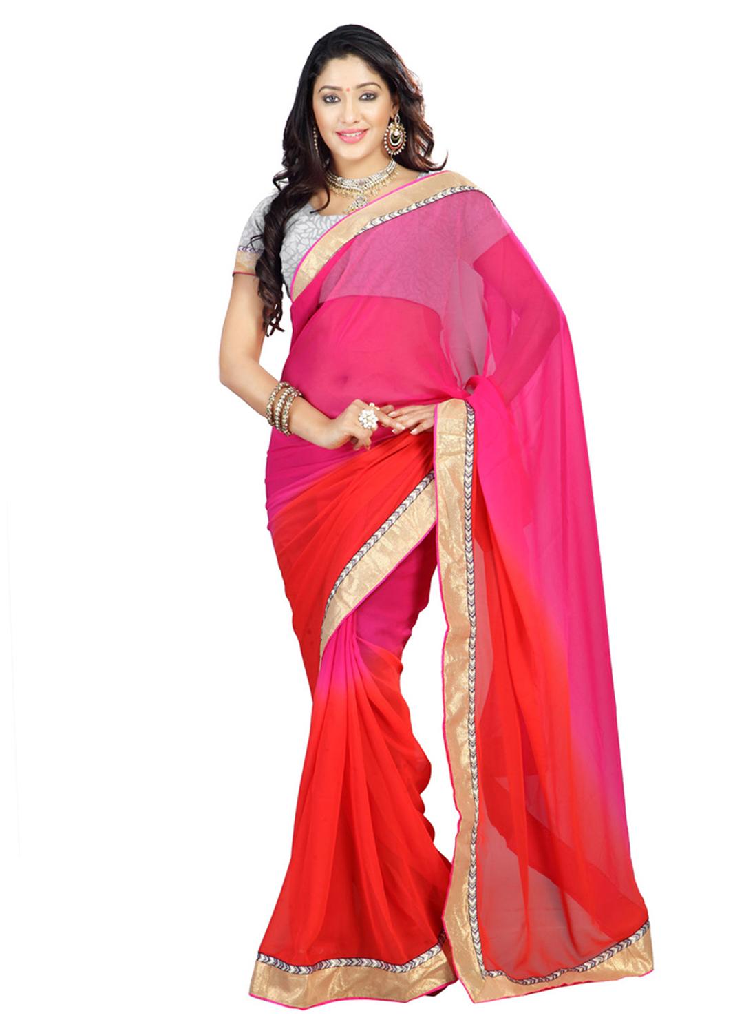 

Florence Pink Georgette Embriodered Saree