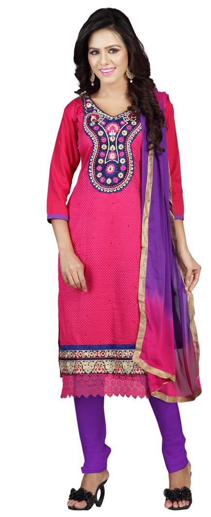 

Florence Pink Chanderi Cotton Semi Stitched Suit
