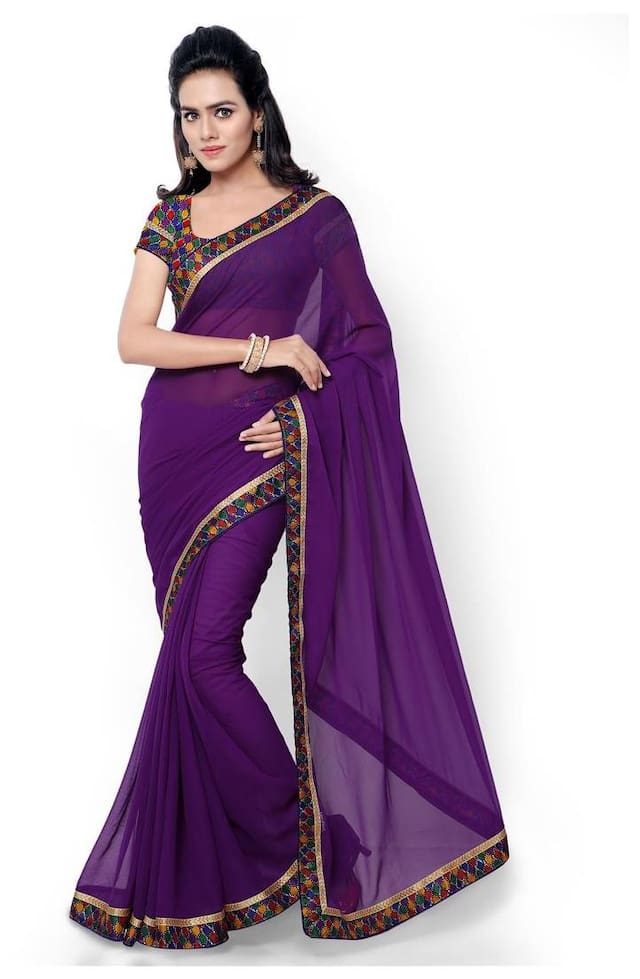 Florence Purple Embroidered Universal Regular Saree With Blouse , With blouse