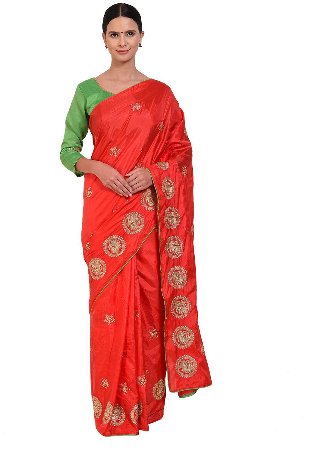 

Florence Red Embroidered Universal Designer Saree With Blouse With blouse