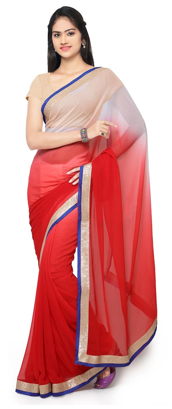 

Florence Red White Georgette Embroidered Saree with Blouse