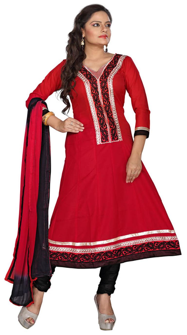 

Florence Red Chanderi Cotton Semi Stiched Suit