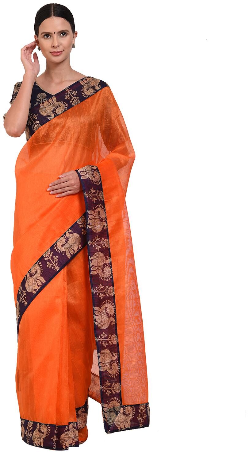 

Florence Silk Wedding Designer Saree With Blouse Orange