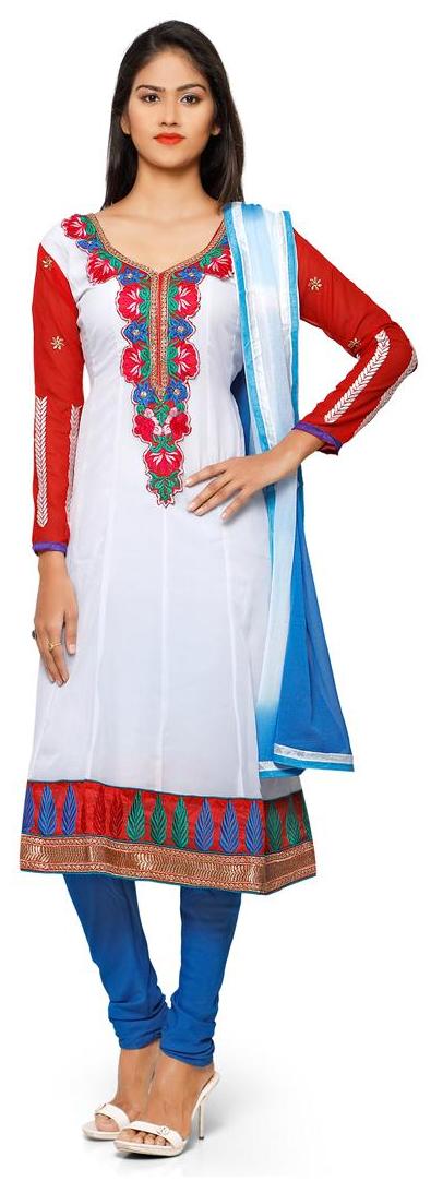 

Florence White Blue Georgette Embroidered Dress Material