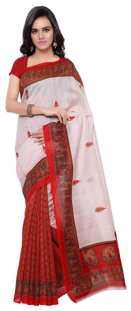 

Florence White Red Bhagalpuri Silk Printed Saree