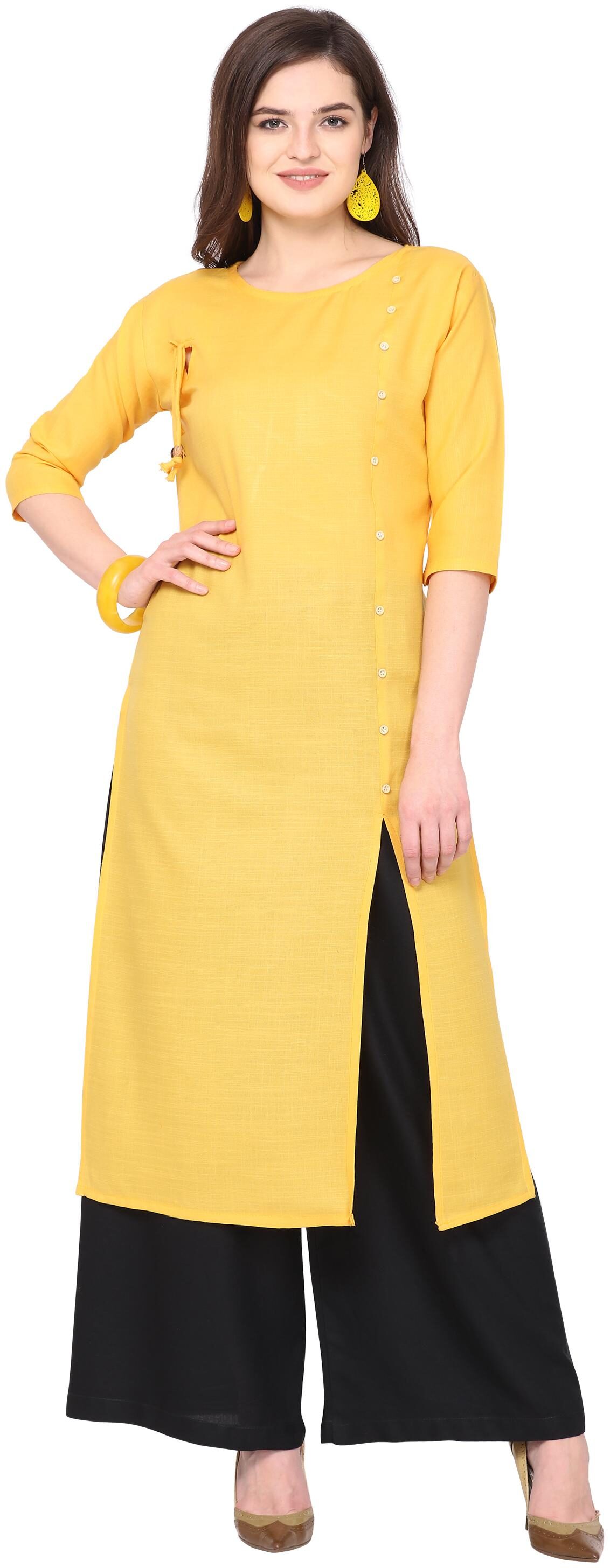 

Florence Women Cotton Blend Solid Yellow Kurta