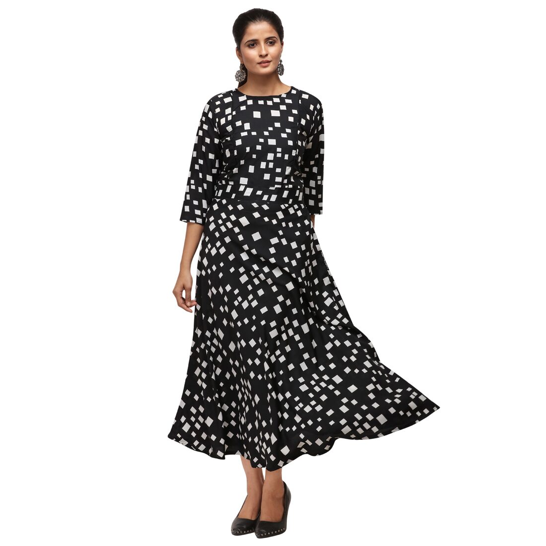 

Florence Black Geometric Fit flare dress