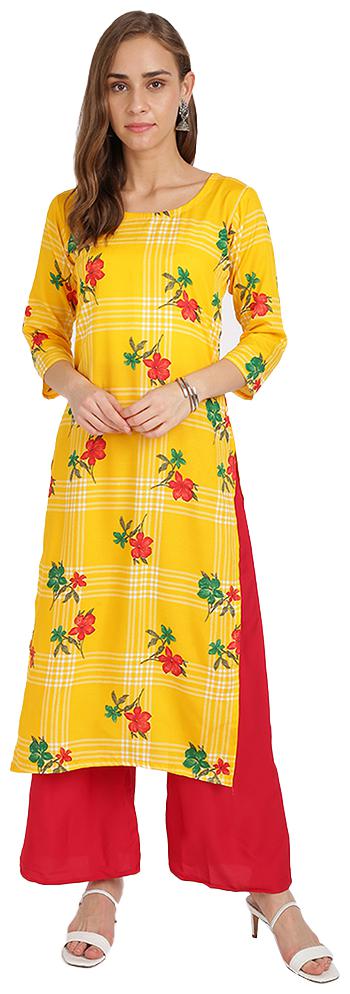 

Florence Women Yellow Floral Regular Kurti