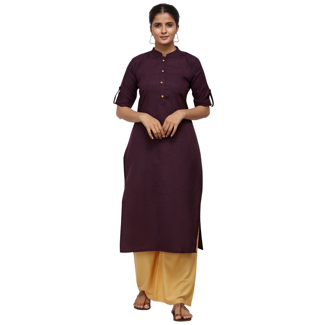 

Florence Women Wine Solid Straight Kurta