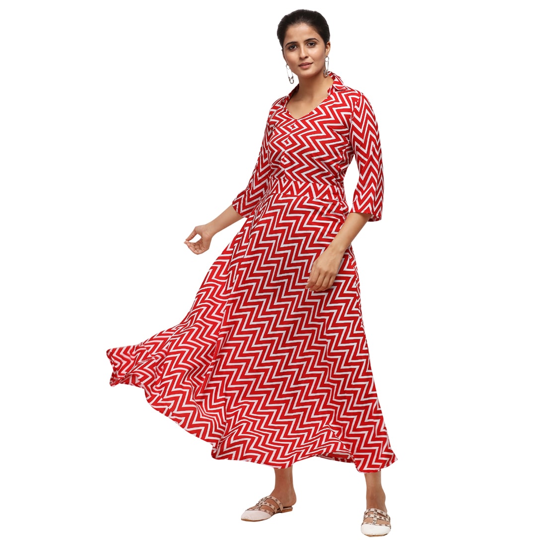 

Florence Red Geometric Fit flare dress