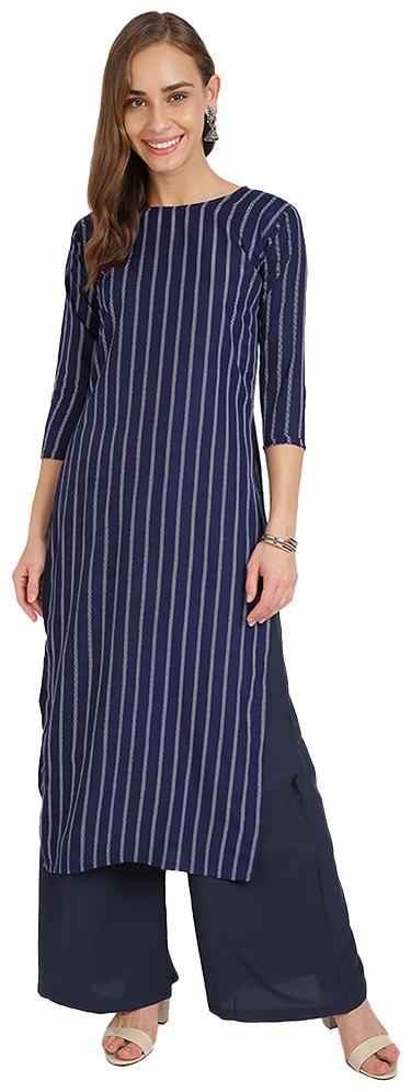 

Florence Women Blue Striped Regular Kurti