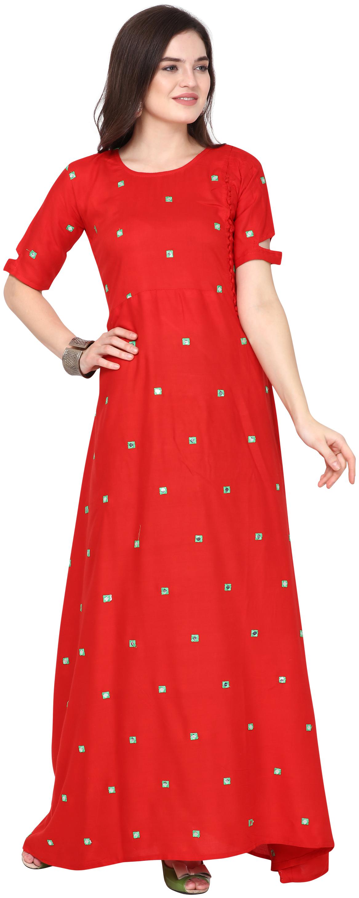 

Florence Women Red Embroidered Fit and Flare Kurta