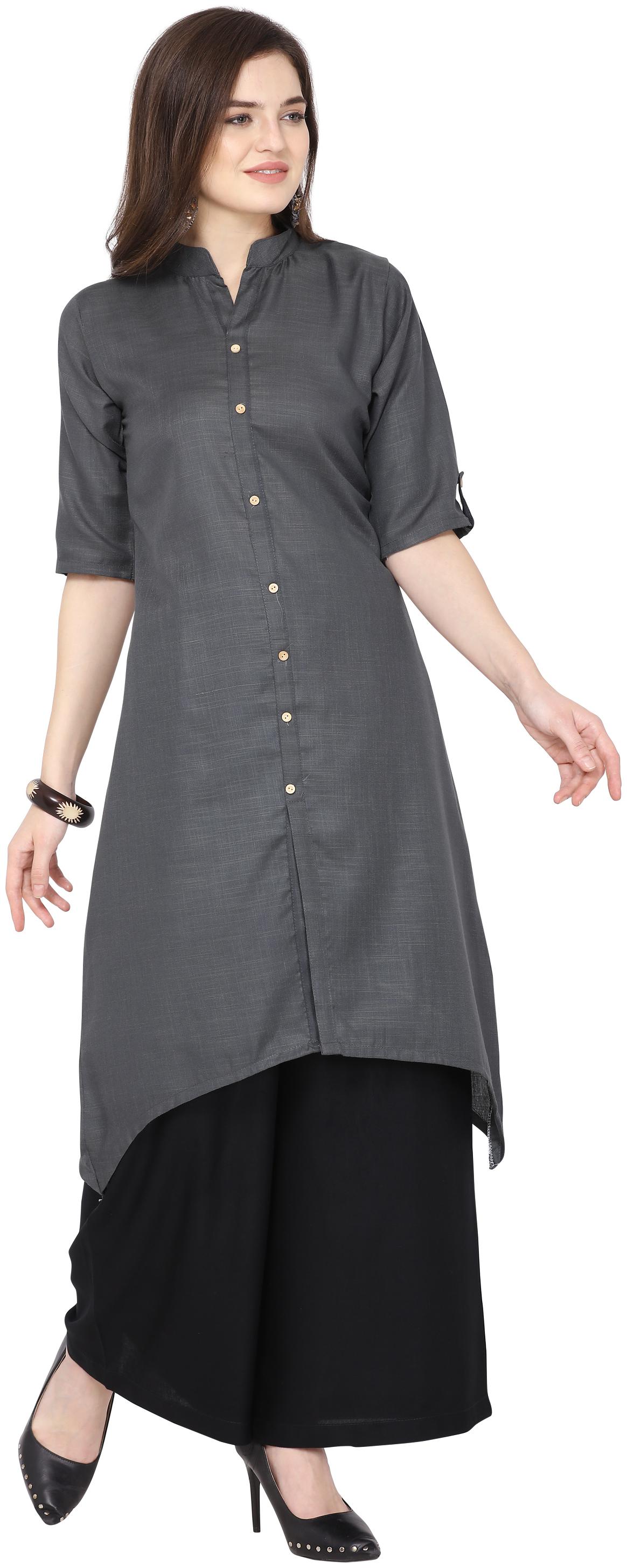 

Florence Women Grey Solid Assymetrical Kurta