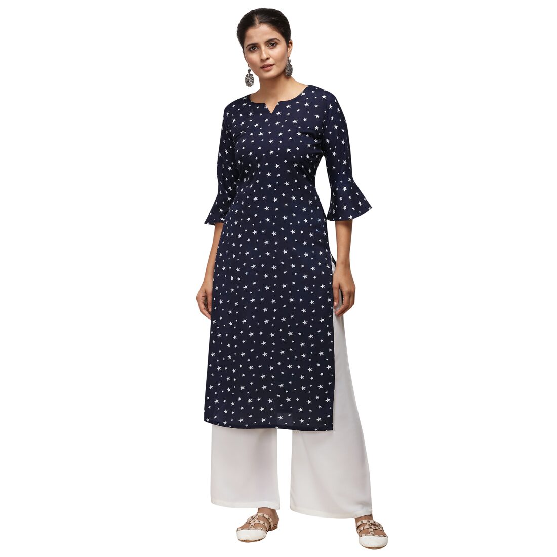 

Florence Women Navy Blue Printed Straight Kurta