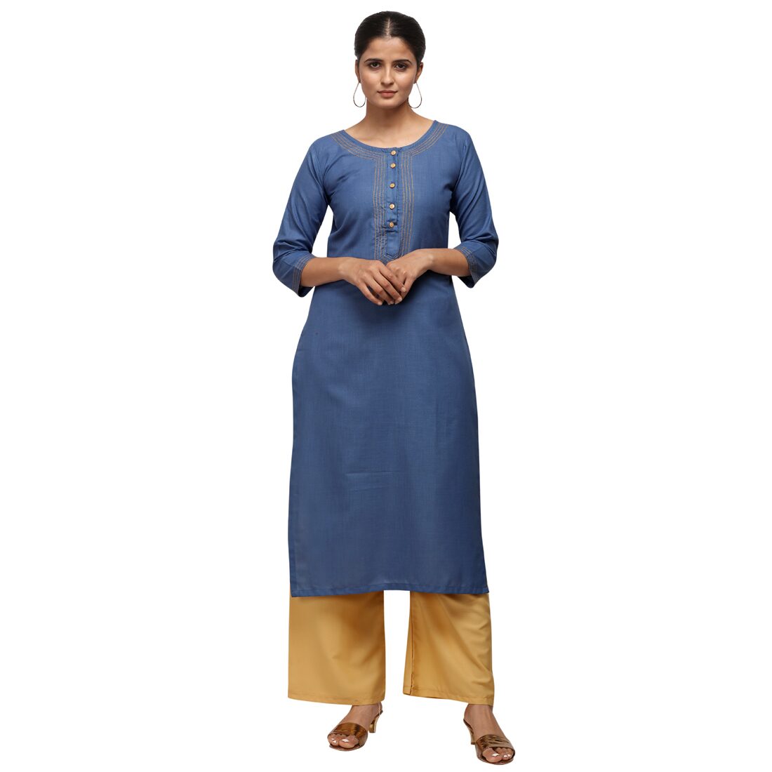 

Florence Women Blue Embroidered Straight Kurta