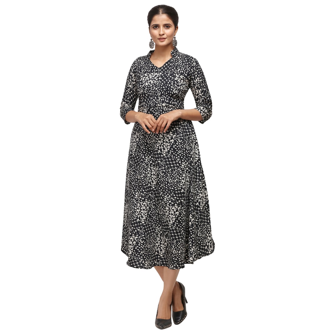 

Florence Black Geometric Fit flare dress
