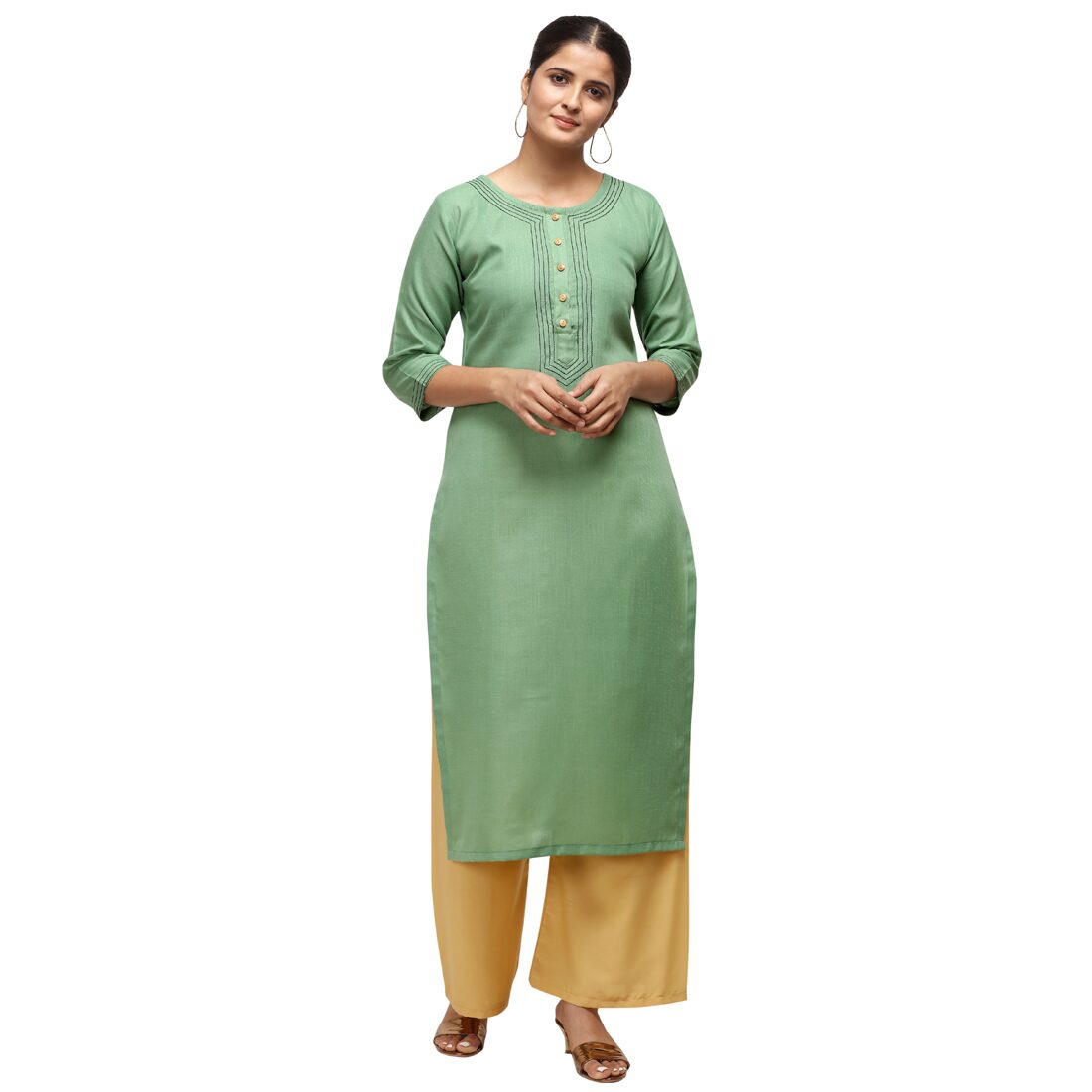 

Florence Women Green Embroidered Straight Kurta