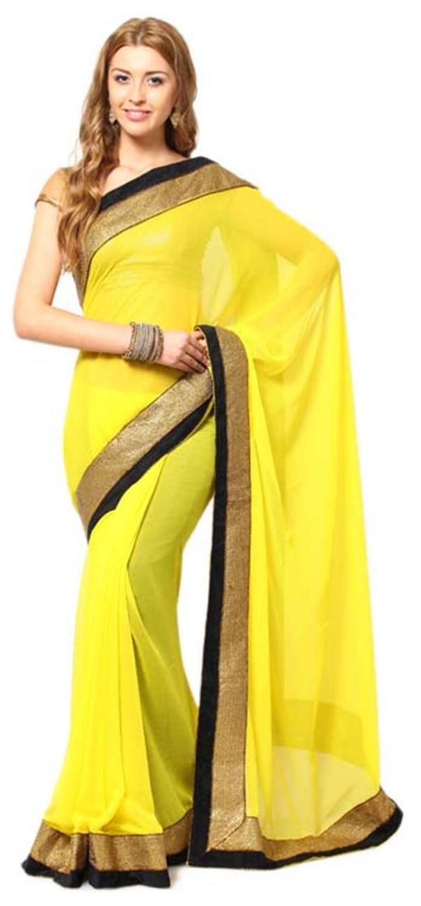 

Florence Yellow Embroidered Universal Regular Saree With Blouse With blouse