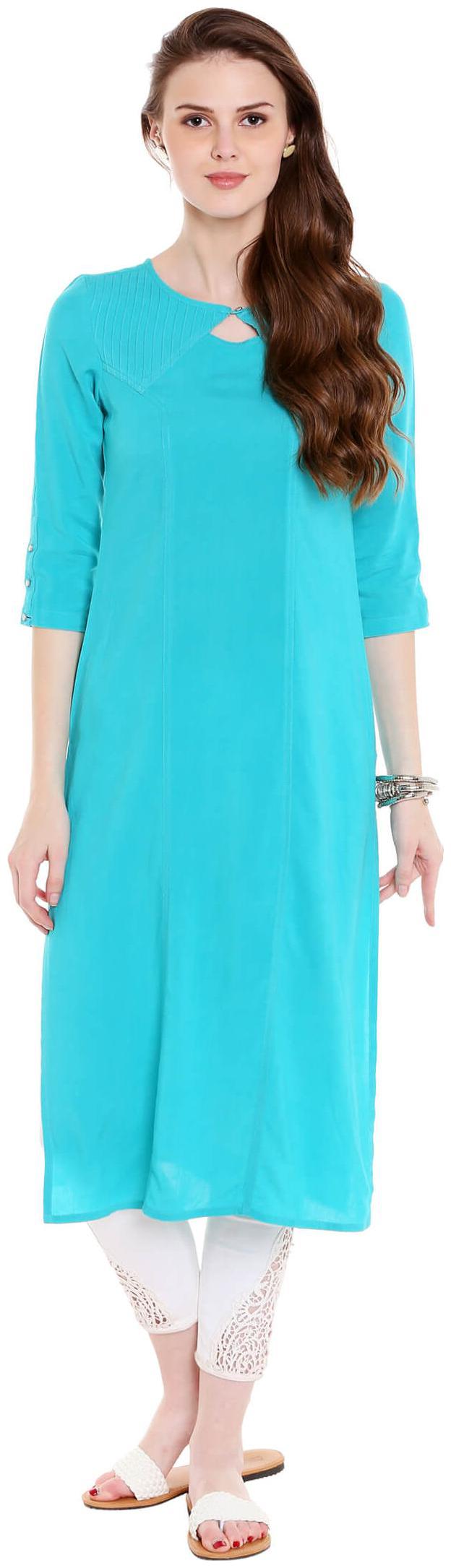 

NAARI Women Blue Solid Straight Kurta