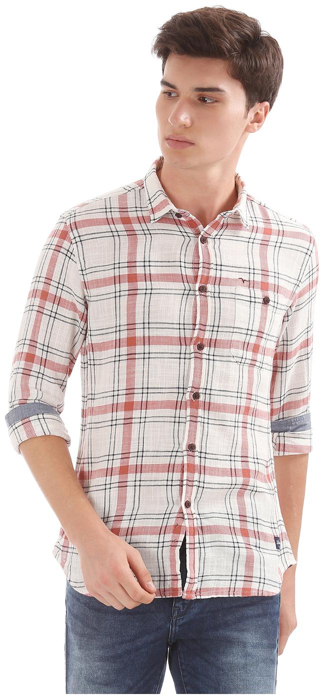 flying machine checked slim fit shirt