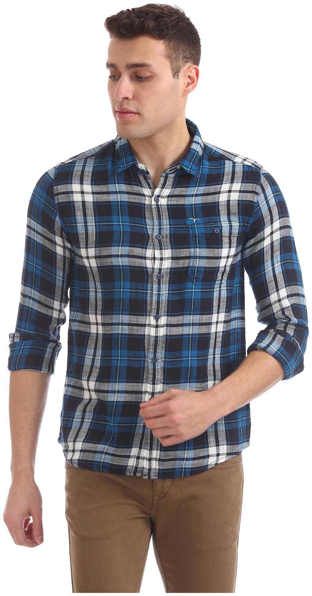 flying machine checked slim fit shirt